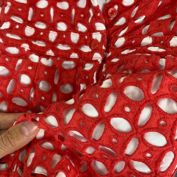 Janie and Jack Red Eyelet Lace Romper - 3-6 months - Picture 4 of 5